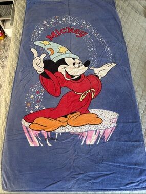 VTG 80s Disney Mickey Mouse Sorcerers Apprentice Beach Towel 100% Cotton Resort